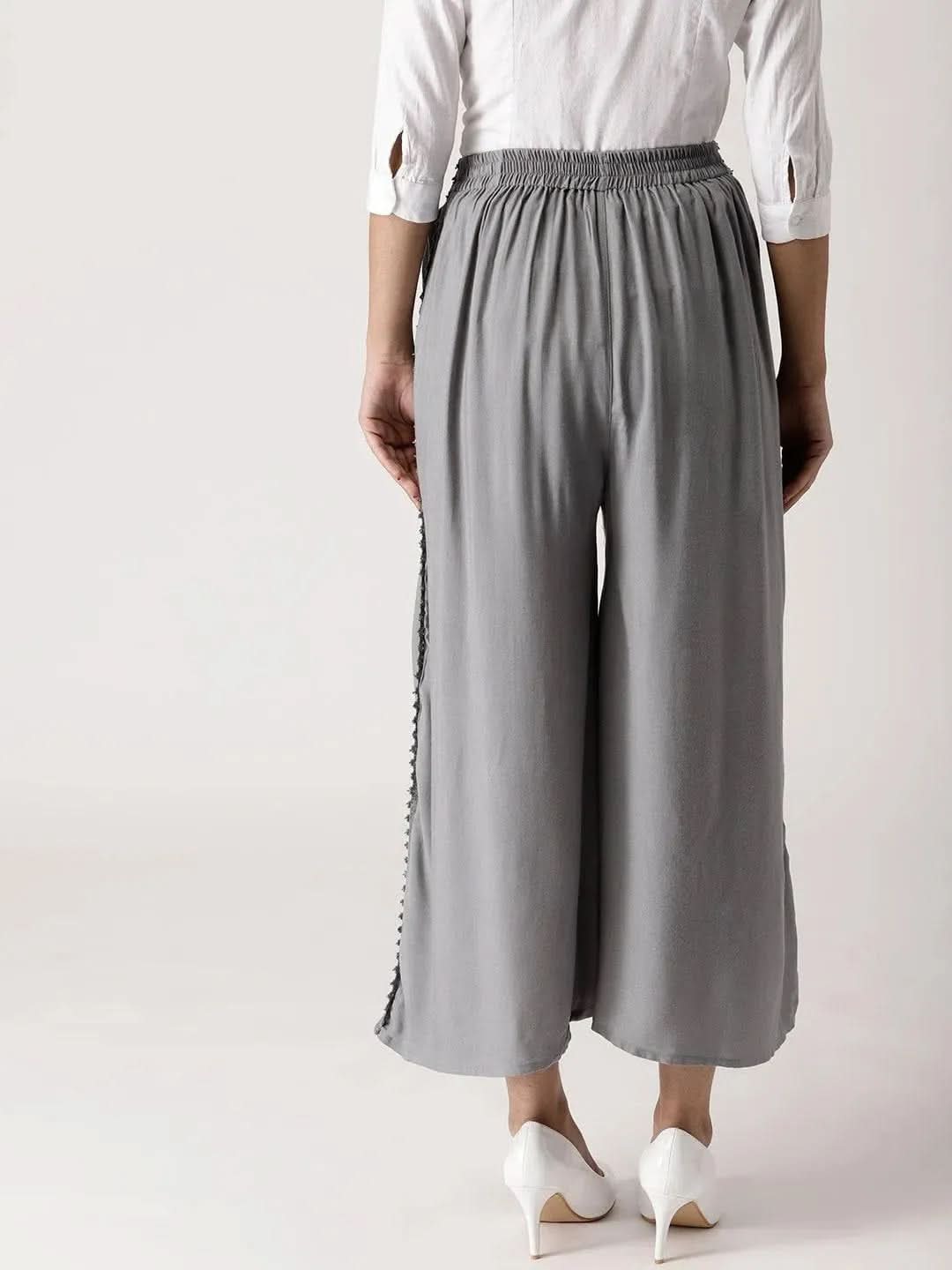 Grey Solid Rayon Palazzos - Libas