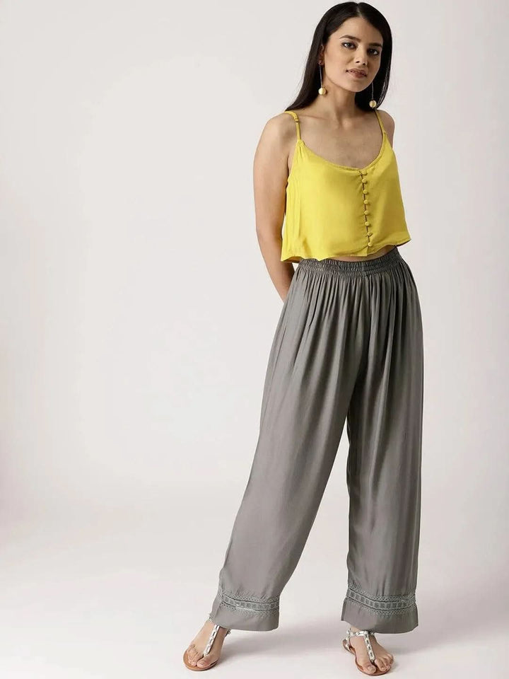 Grey Solid Rayon Palazzos - Libas