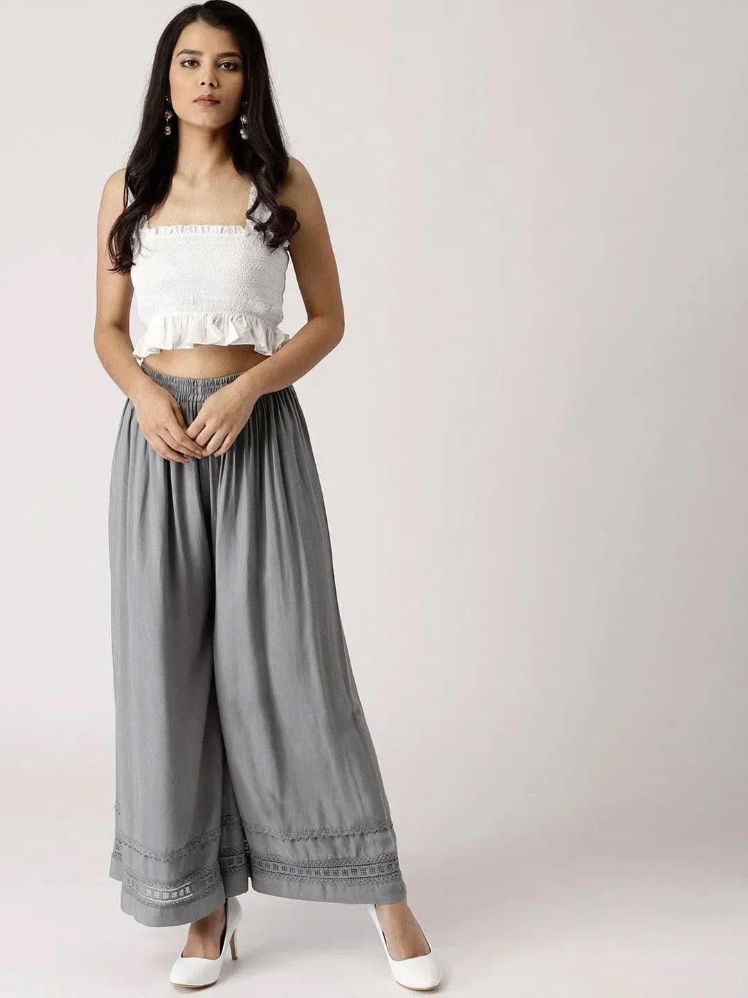 Grey Solid Rayon Palazzos
Grey Solid Rayon Palazzos