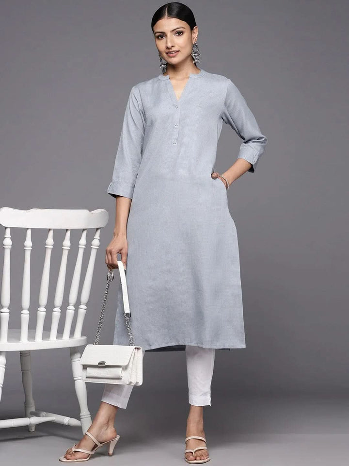 Grey Solid Rayon Straight Kurta - Libas