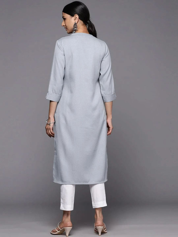 Grey Solid Rayon Straight Kurta - Libas