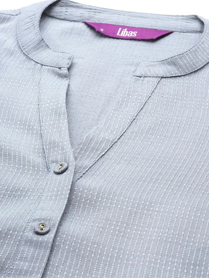 Grey Solid Rayon Straight Kurta - Libas