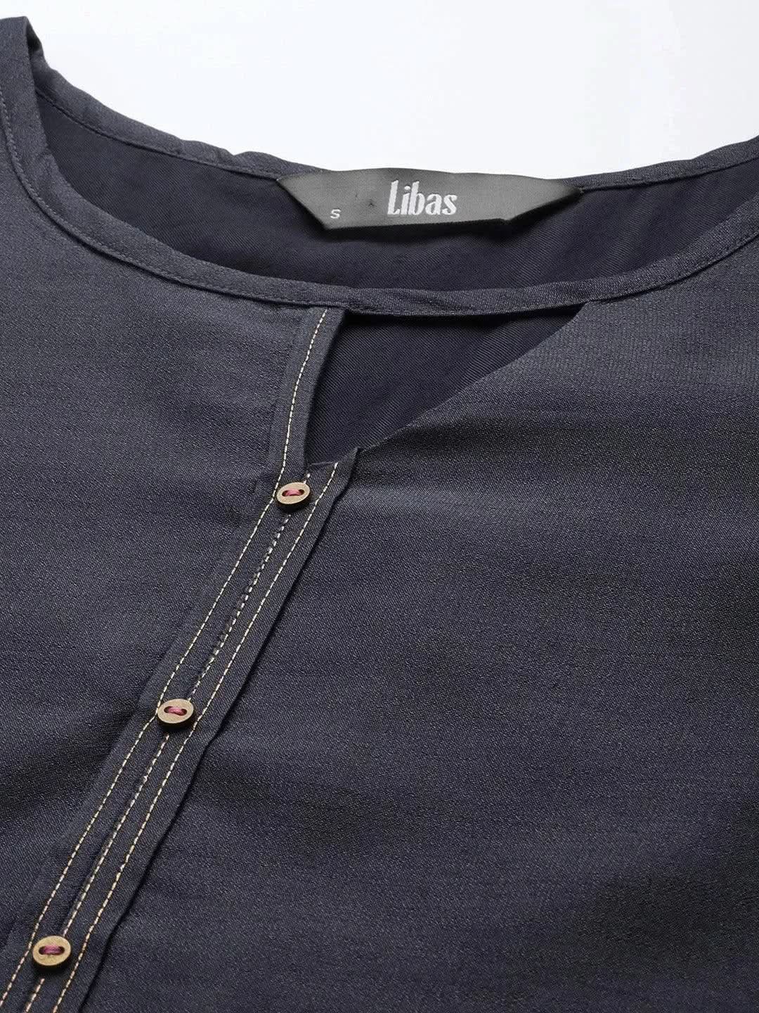 Grey Solid Silk Kurta - Libas