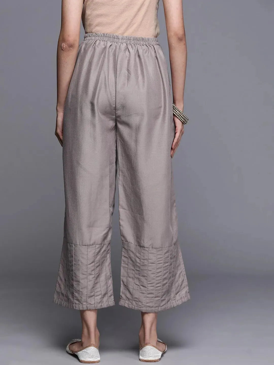 Grey Solid Silk Palazzos - Libas