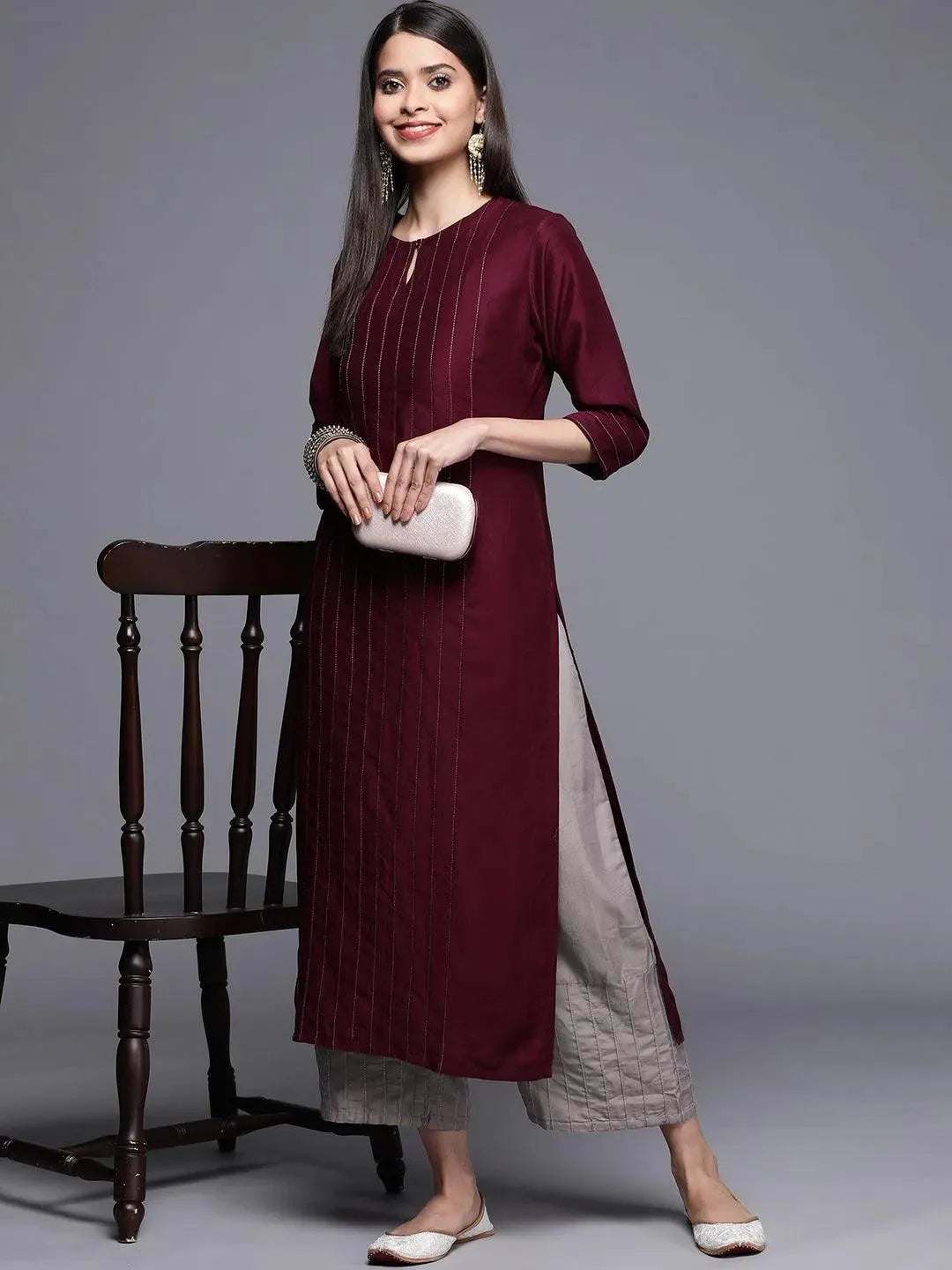 Grey Solid Silk Palazzos - Libas