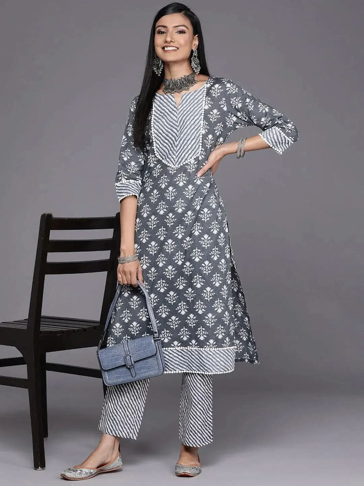 Grey Striped Cotton Trousers - Libas