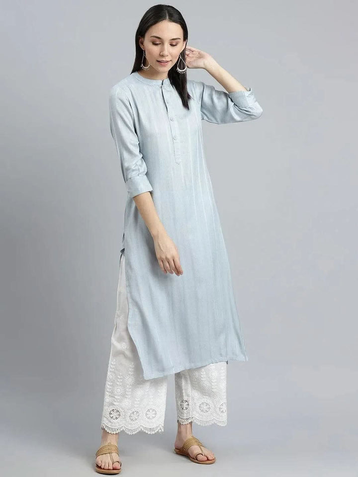 Grey Striped Rayon Kurta - Libas