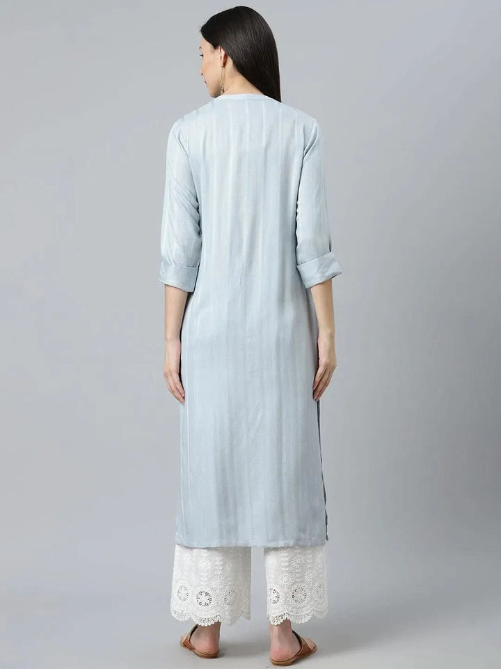Grey Striped Rayon Kurta - Libas