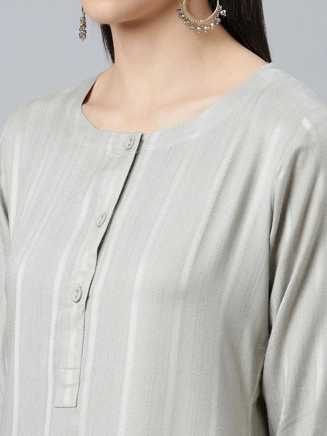 Grey Striped Rayon Kurta - Libas