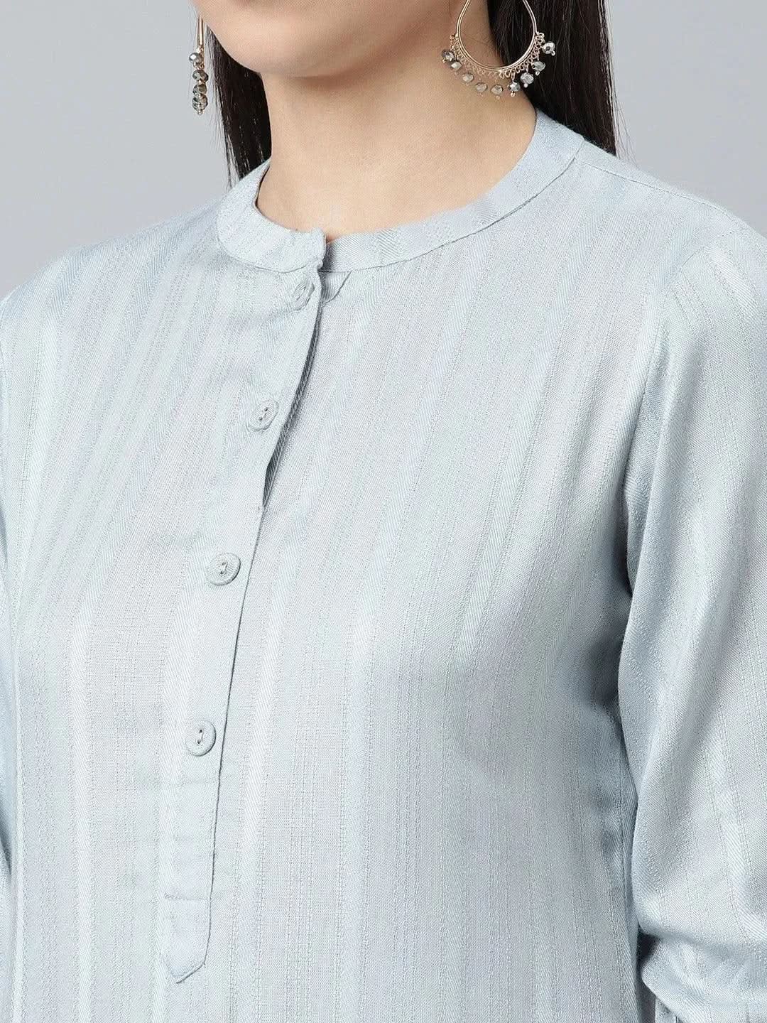 Grey Striped Rayon Kurta - Libas