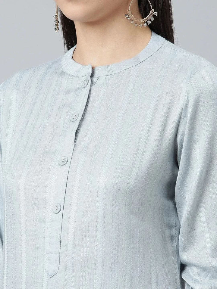 Grey Striped Rayon Kurta - Libas