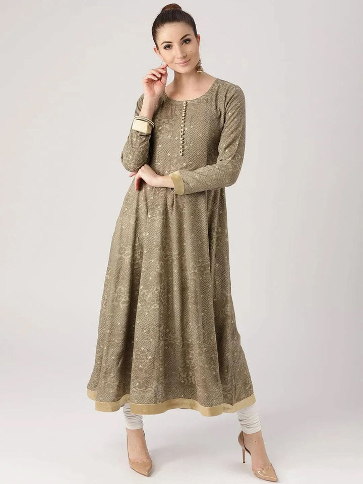 Grey Woven Design Rayon Kurta - Libas