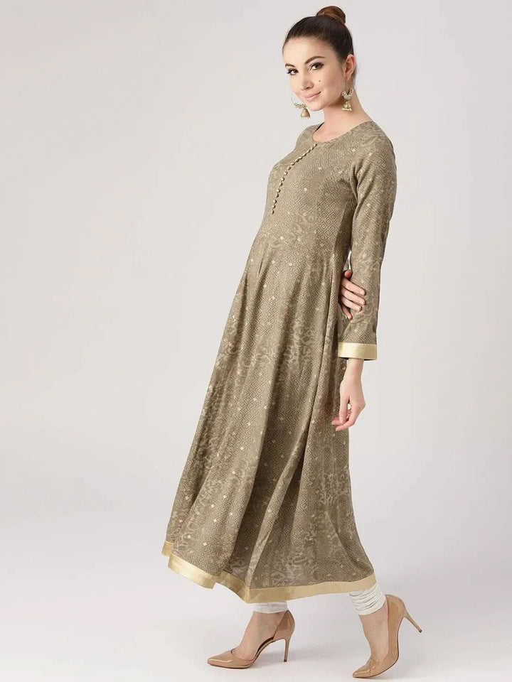 Grey Woven Design Rayon Kurta - Libas