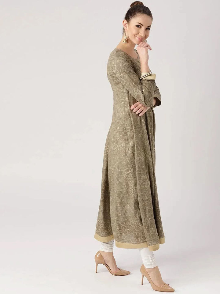 Grey Woven Design Rayon Kurta - Libas