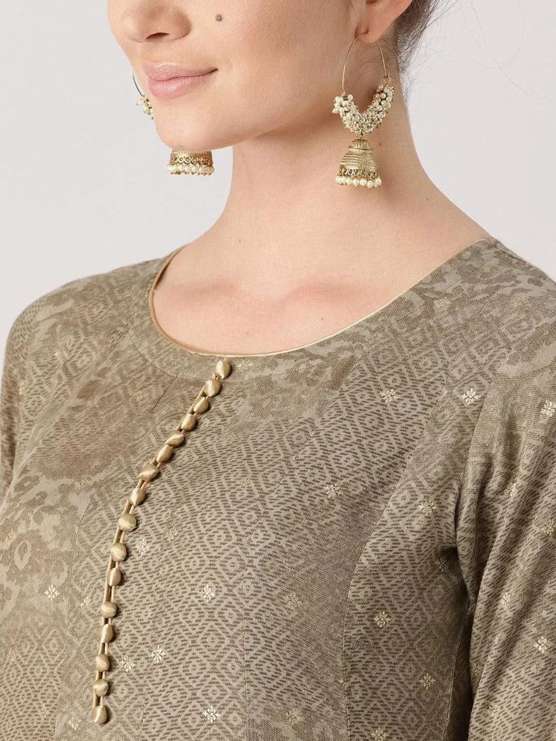 Grey Woven Design Rayon Kurta - Libas