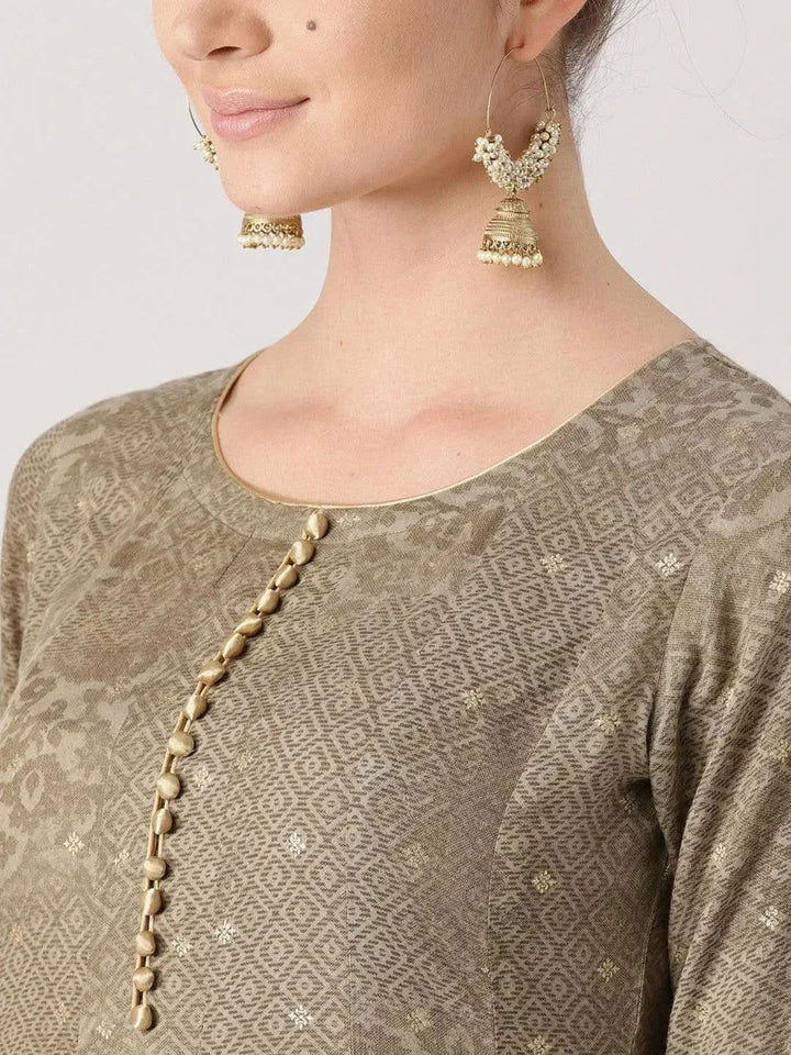 Grey Woven Design Rayon Kurta - Libas