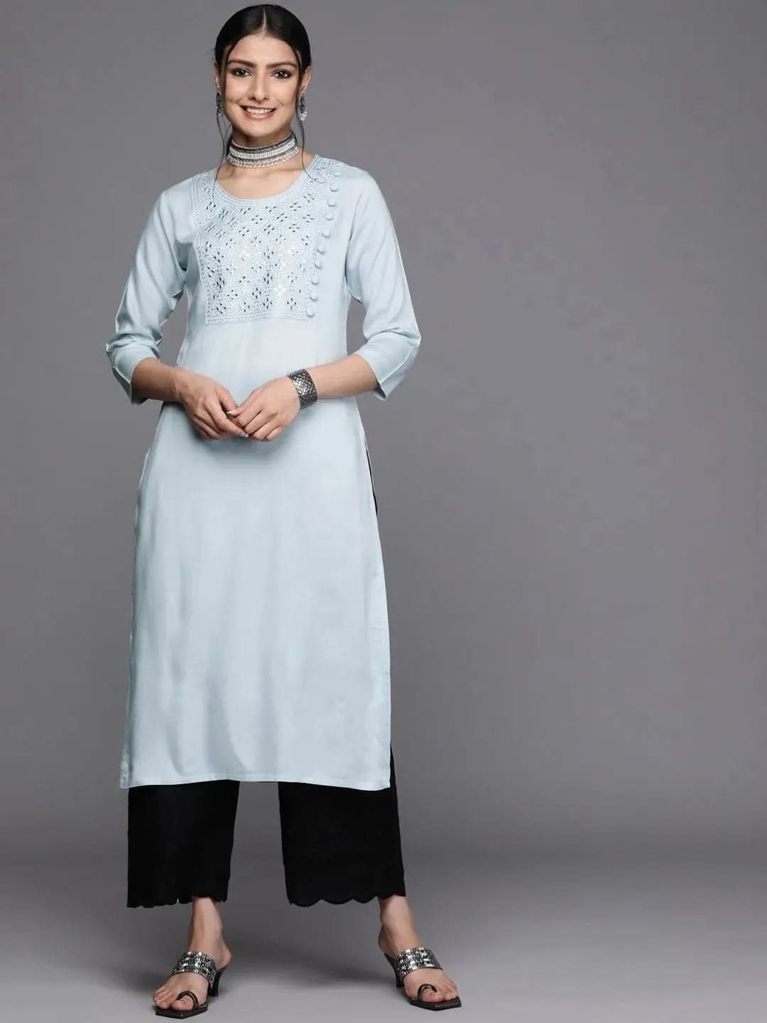 Grey Yoke Design Rayon Kurta 
Grey Yoke Design Rayon Kurta