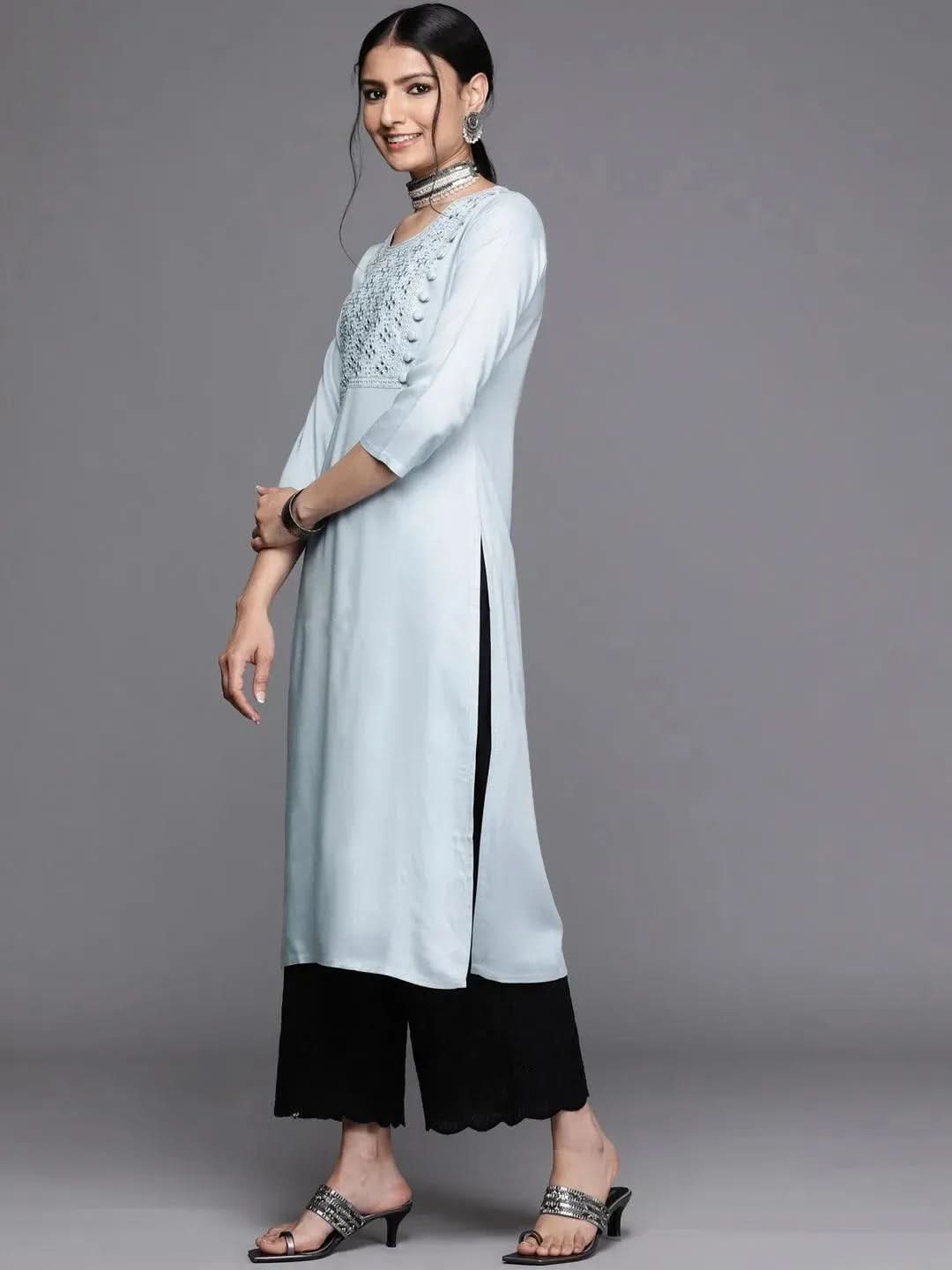Grey Yoke Design Rayon Kurta - Libas