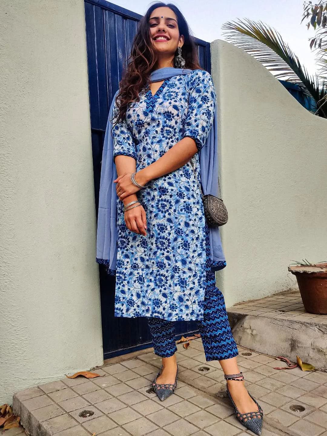 Indigo Printed Cotton Straight Kurta With Dupatta
Indigo Printed Cotton Straight Kurta With Dupatta