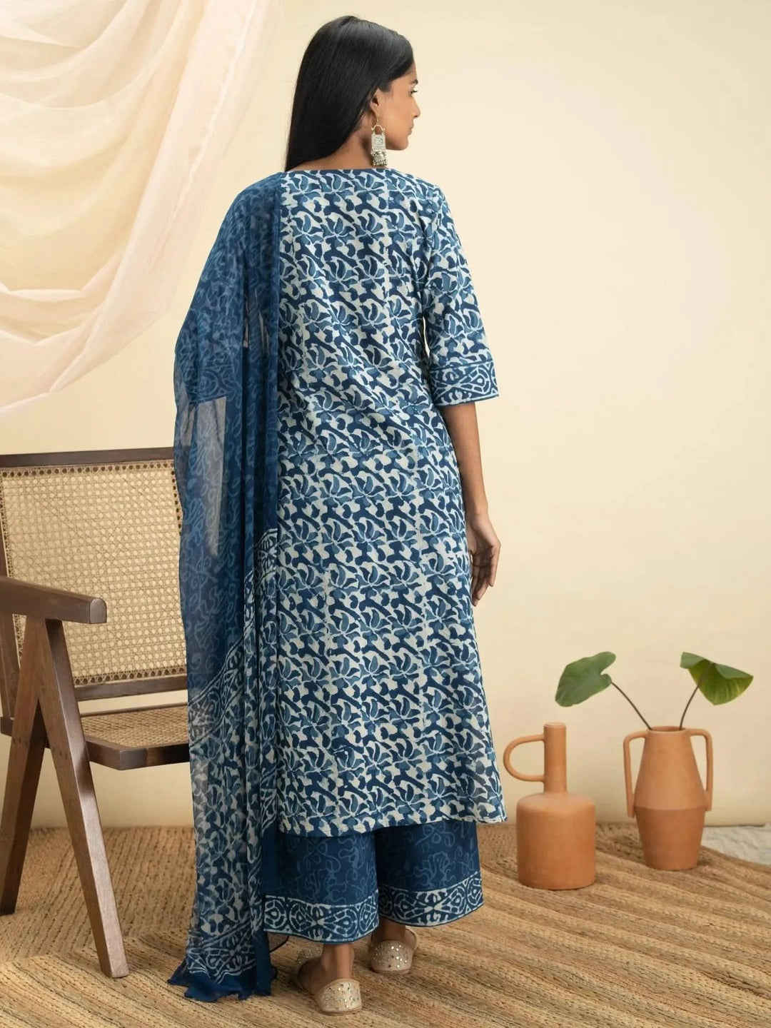 Indigo Printed Cotton Suit Set - Libas