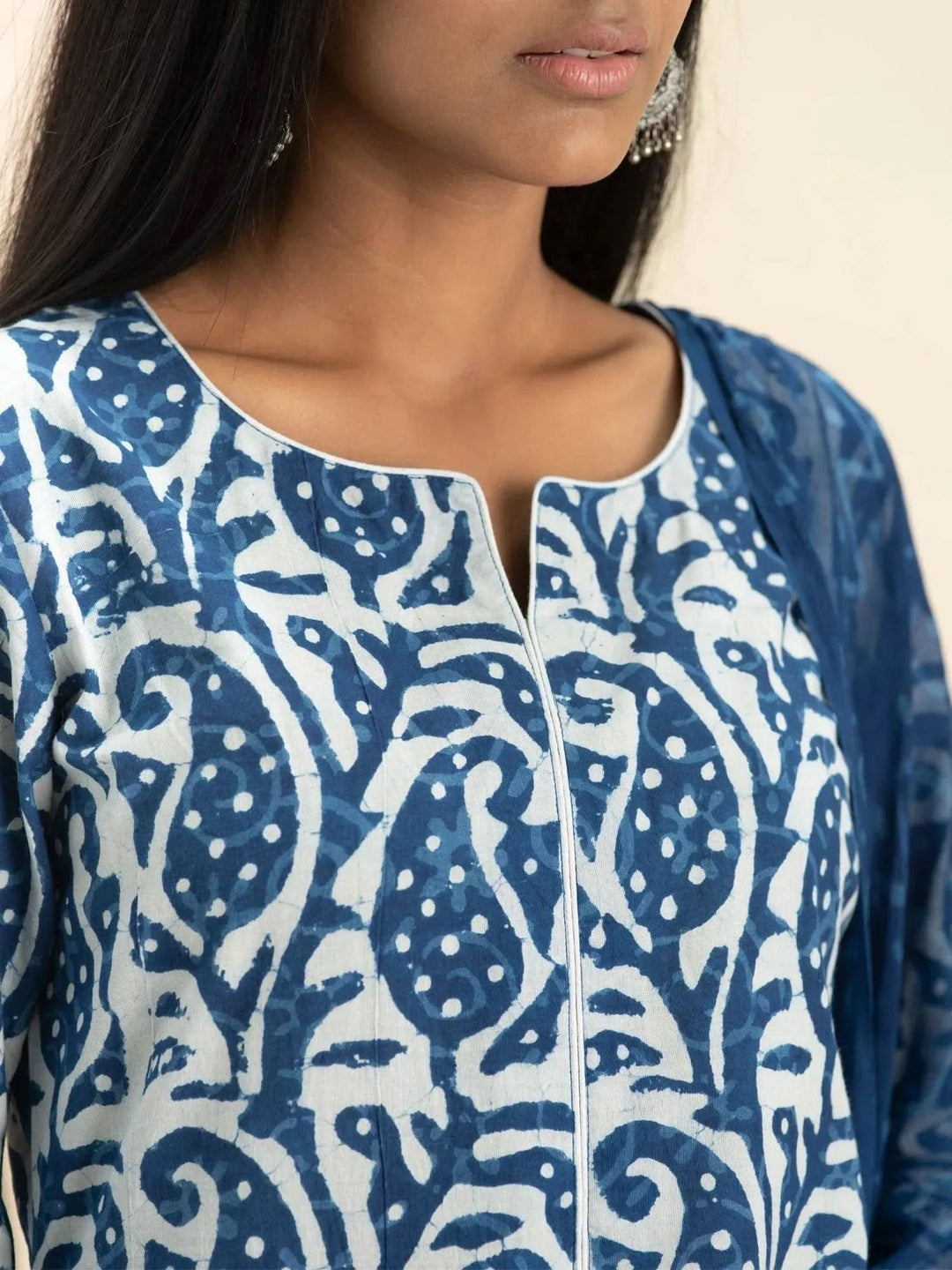 Indigo Printed Cotton Suit Set - Libas