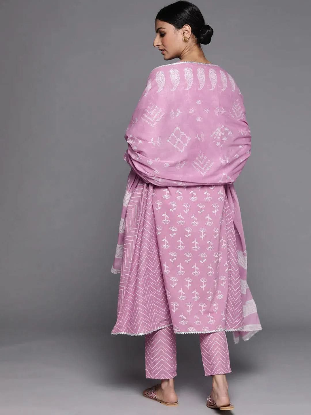Lavender Printed Cotton Suit Set - Libas