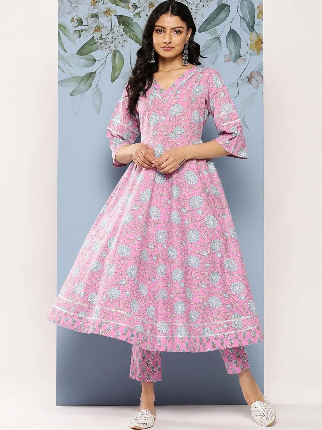 Lavender Printed Cotton Anarkali Kurta With Trousers
Lavender Printed Cotton Anarkali Kurta With Trousers
