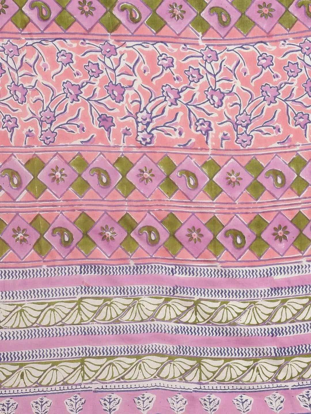 Lavender Printed Cotton Saree - Libas