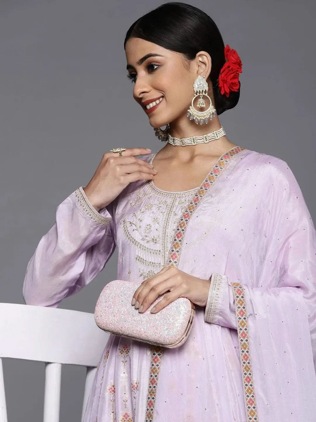 Lavender Self Design Silk Anarkali Kurta With Churidar & Dupatta
Lavender Self Design Silk Anarkali Kurta With Churidar & Dupatta