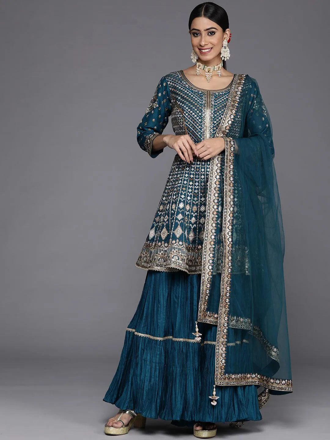 Libas Art Blue Embroidered Silk Anarkali Suit Set
Libas Art Blue Embroidered Silk Anarkali Suit Set