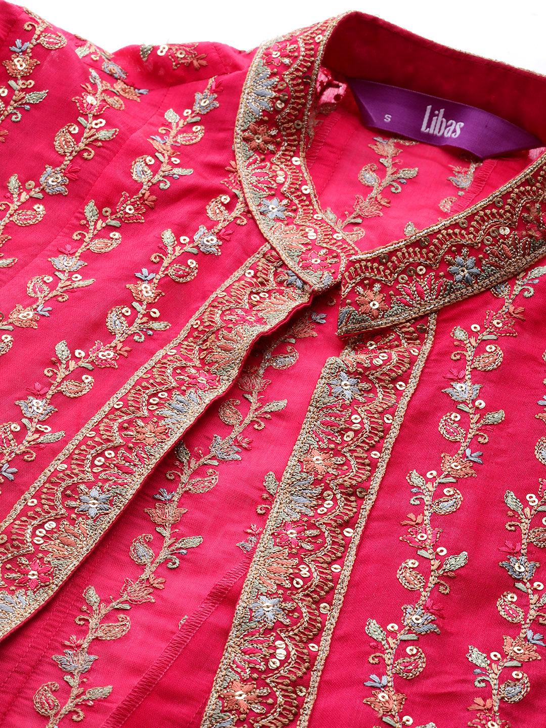 

Libas Art Pink Embroidered Silk Co-ord Set