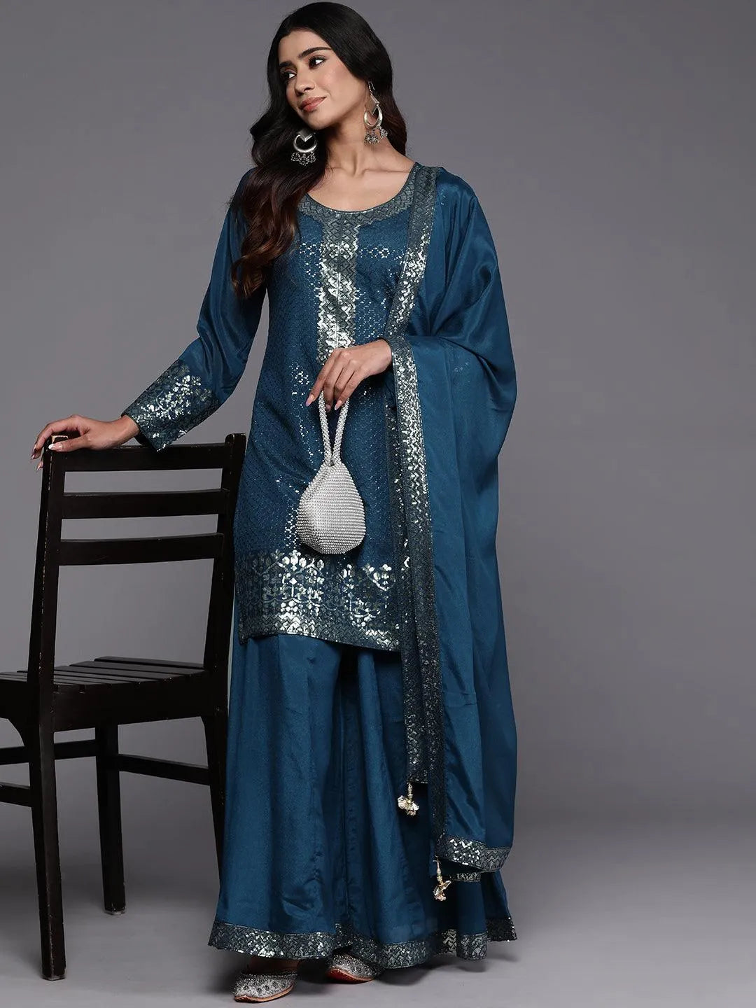 Buy Libas Art Teal Self Design Georgette Straight Suit With Dupatta Online  at Rs.2099