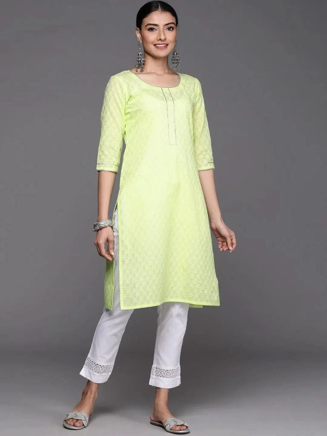 Buy Lime Green Embroidered Cotton Kurta - 23137O- | Libas Ethnic Wear Online 
Buy Lime Green Embroidered Cotton Kurta - 23137O- | Libas Ethnic Wear Online