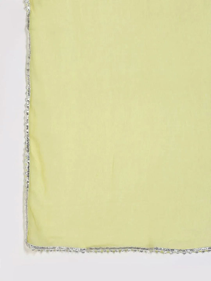 Lime Green Printed Cotton A-Line Suit Set - Libas