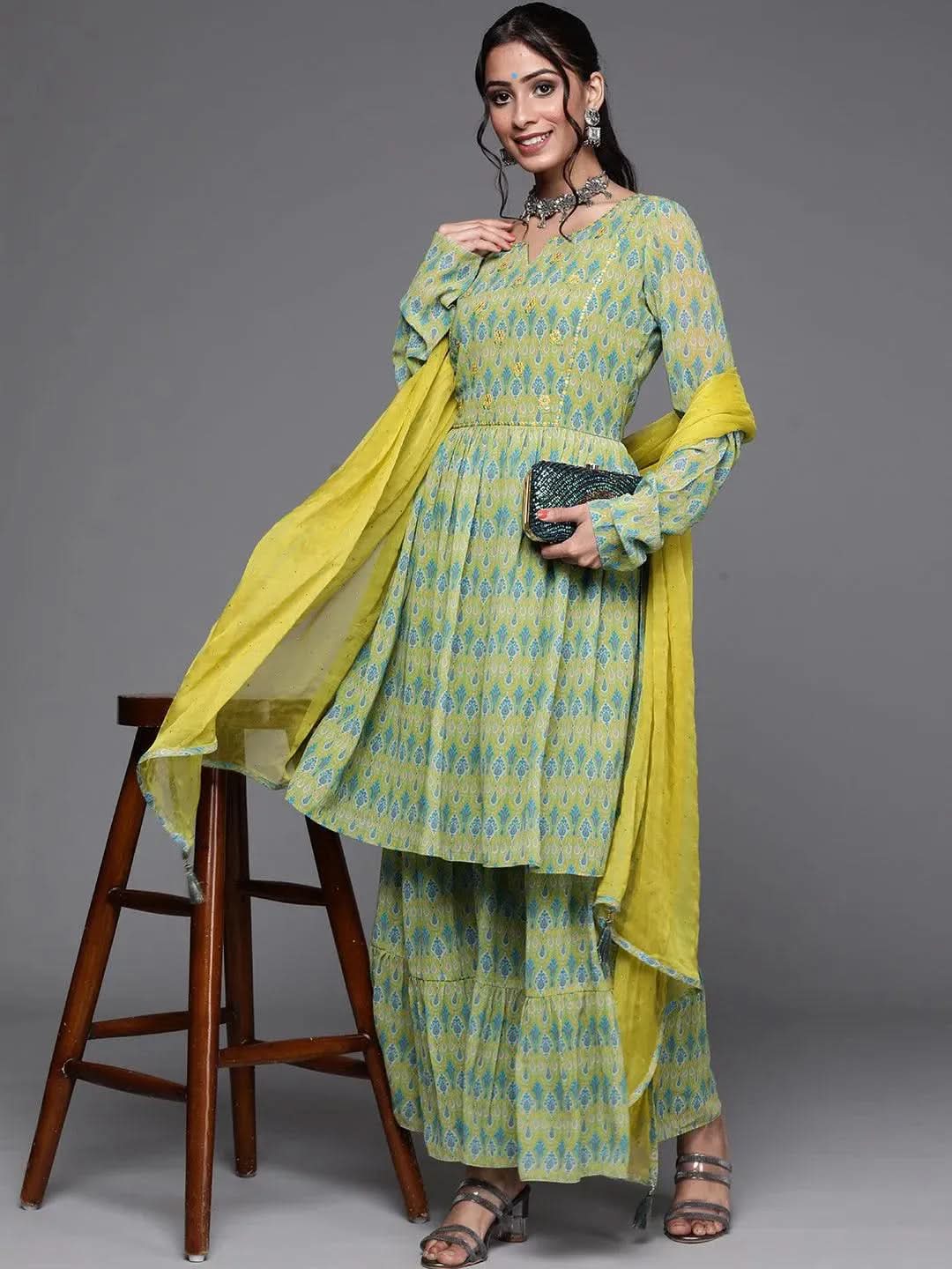 Buy Lime Green Printed Georgette Suit Set - 33364O-XS | Libas Ethnic Wear Online 
Buy Lime Green Printed Georgette Suit Set - 33364O-XS | Libas Ethnic Wear Online