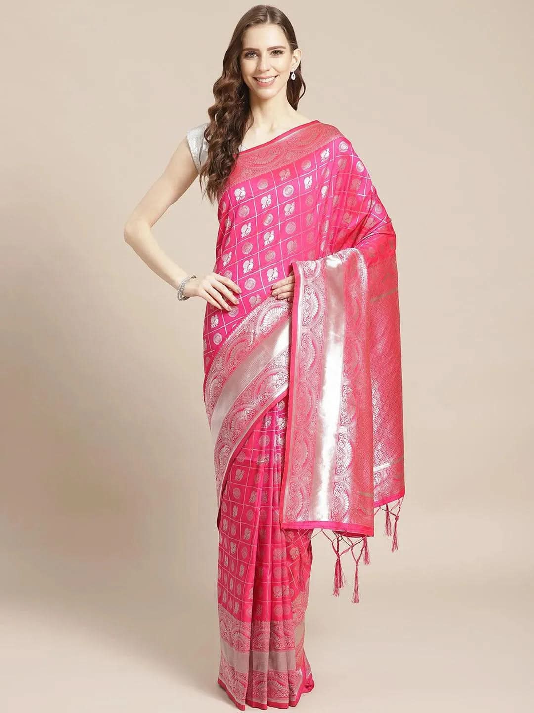Magenta Woven Design Brocade Saree - Libas