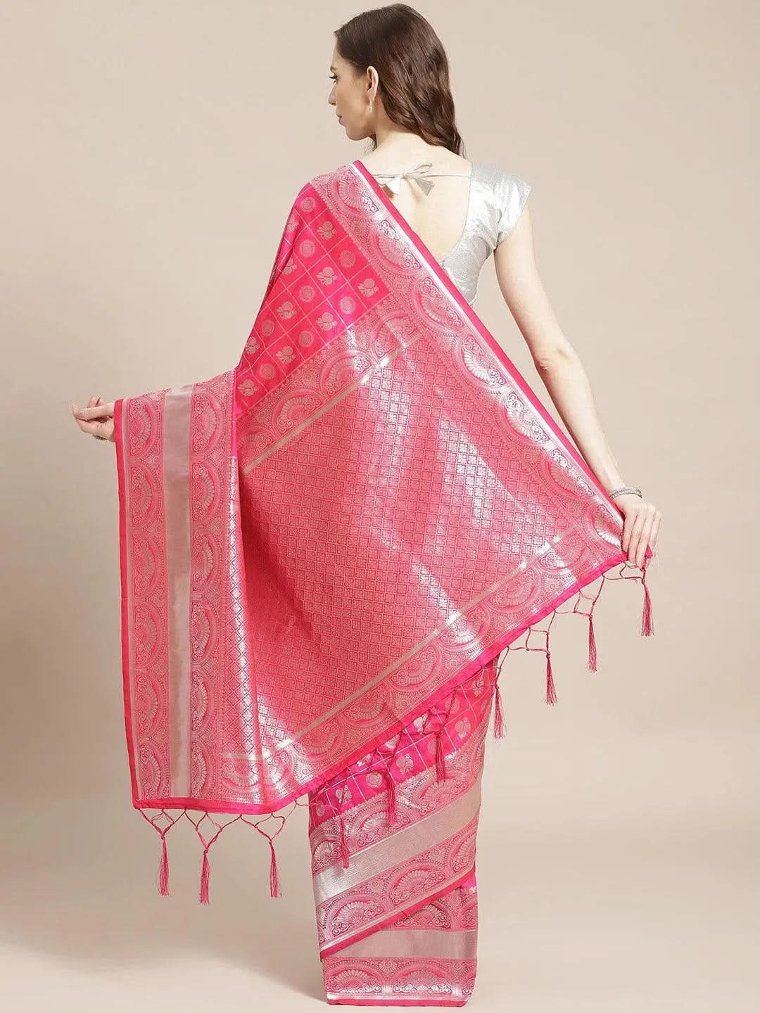 Magenta Woven Design Brocade Saree - Libas