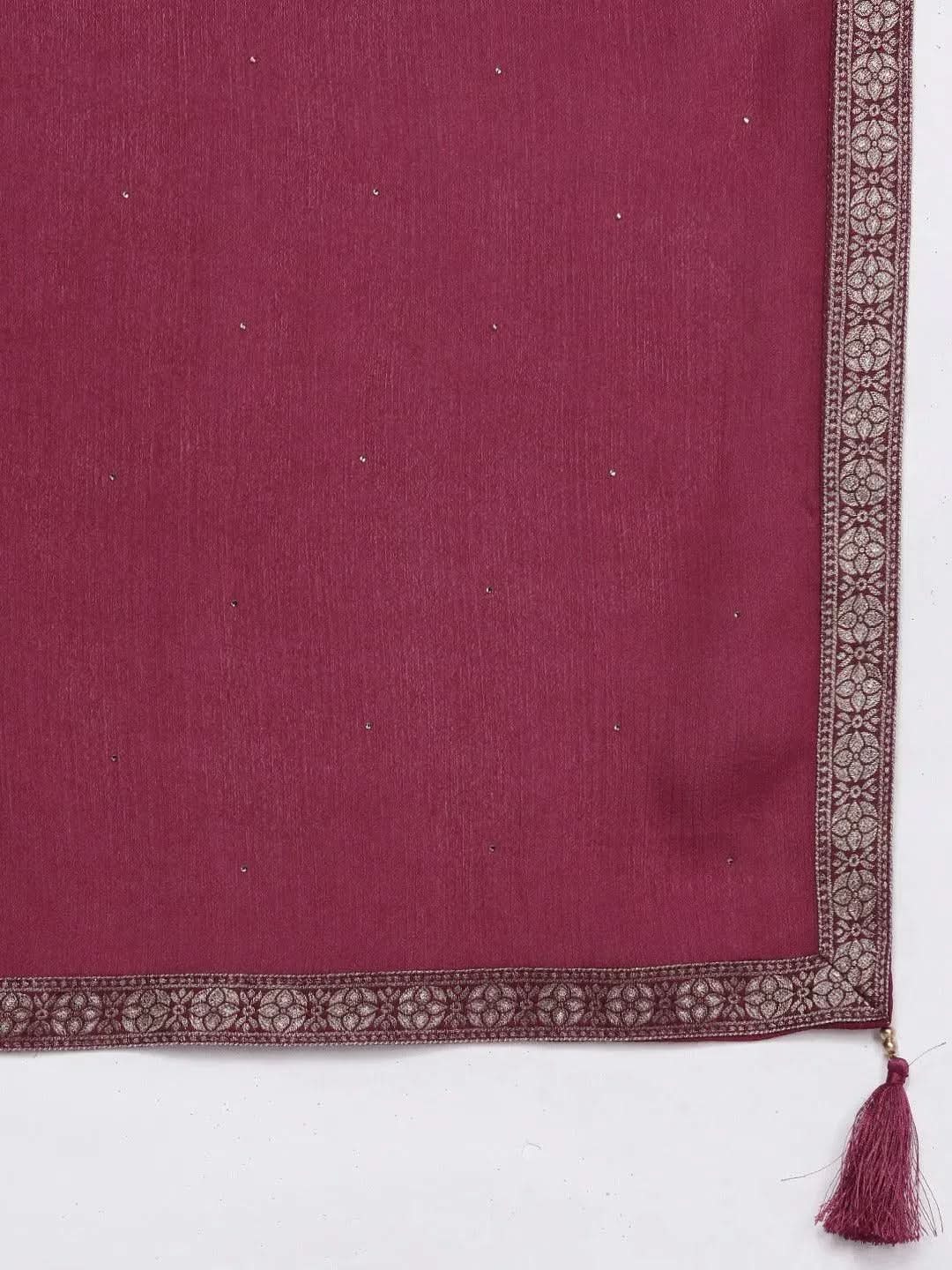 Maroon Brocade Silk Blend A-Line Kurta With Sharara & Dupatta 
Maroon Brocade Silk Blend A-Line Kurta With Sharara & Dupatta