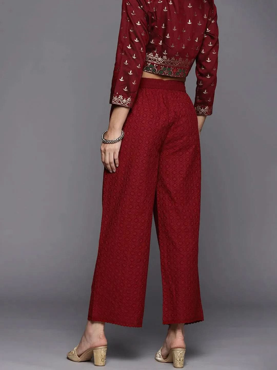 Maroon Embroidered Cotton Palazzos
Maroon Embroidered Cotton Palazzos