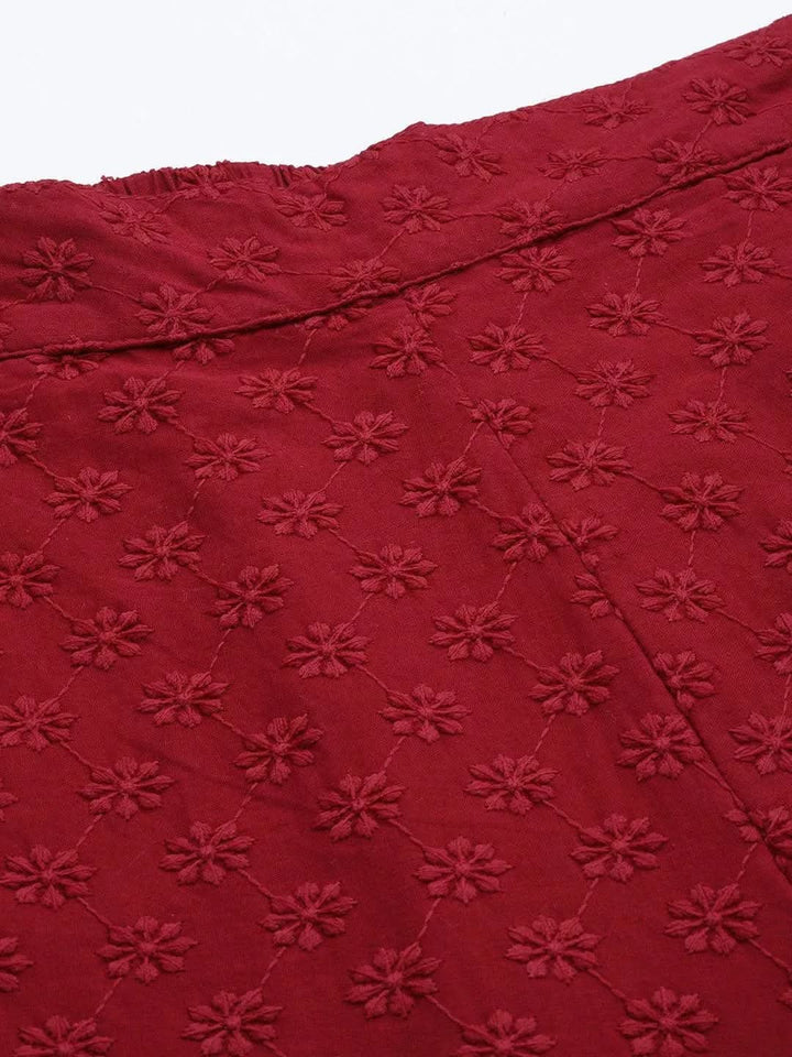 Maroon Embroidered Cotton Trousers - Libas