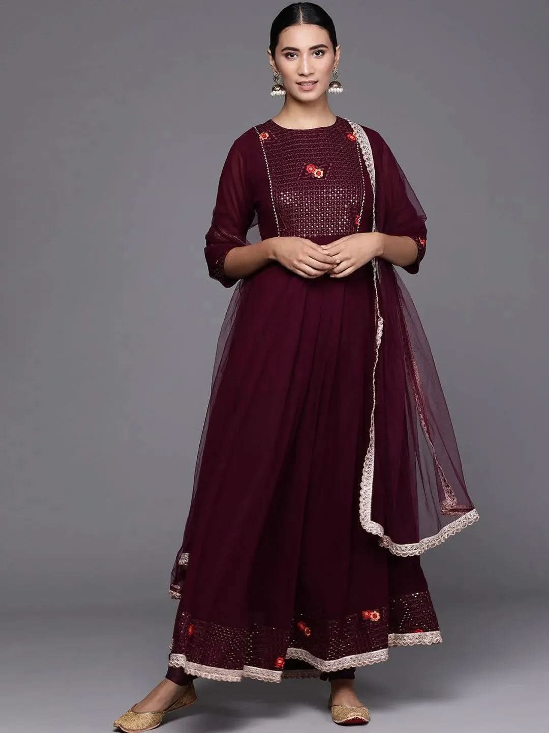Buy Maroon Embroidered Georgette Suit Set - 20235O- | Libas Ethnic Wear Online
Buy Maroon Embroidered Georgette Suit Set - 20235O- | Libas Ethnic Wear Online