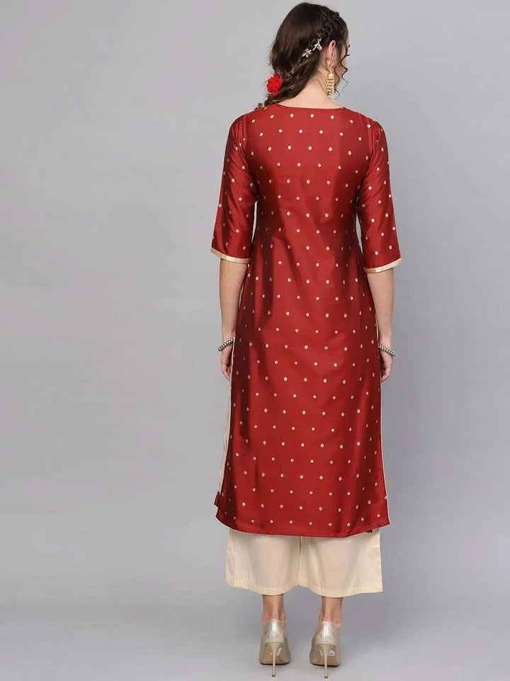 Maroon Embroidered Polyester Kurta Set - Libas