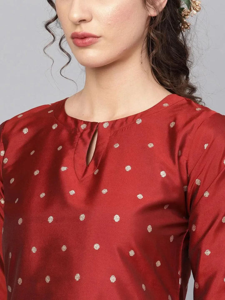 Maroon Embroidered Polyester Kurta Set - Libas
