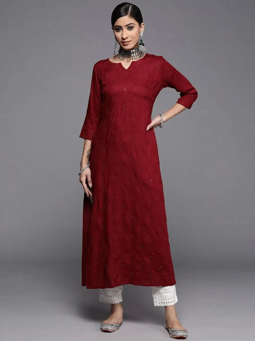 Maroon Embroidered Rayon Kurta
Maroon Embroidered Rayon Kurta