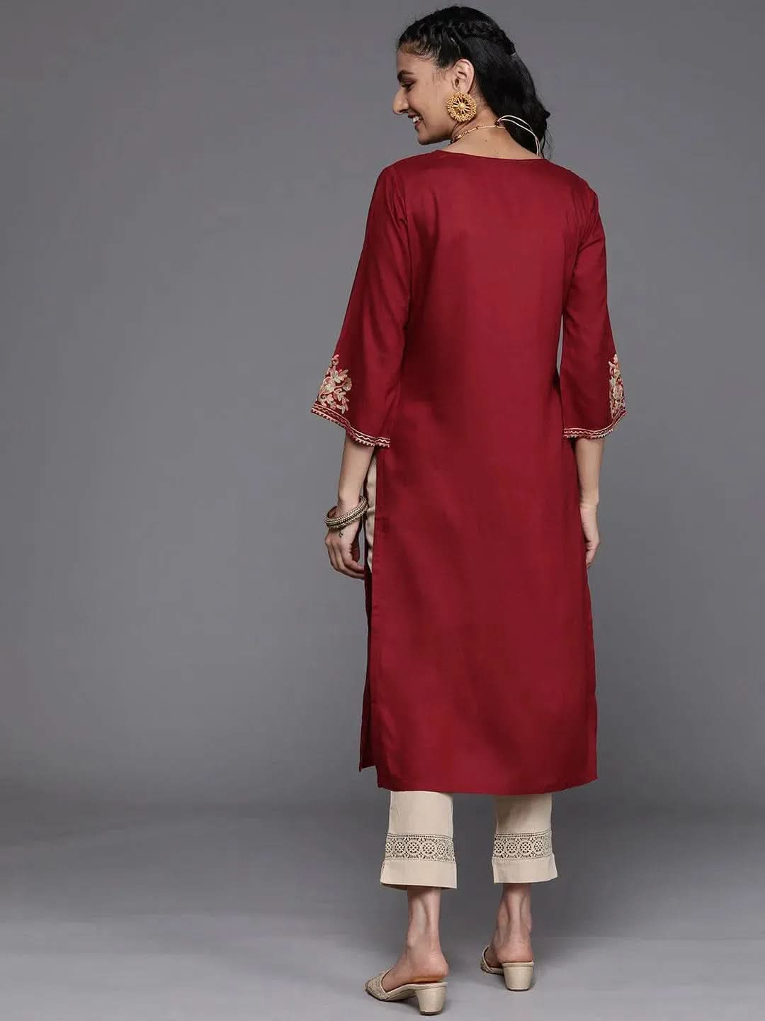 Maroon Embroidered Rayon Kurta
Maroon Embroidered Rayon Kurta