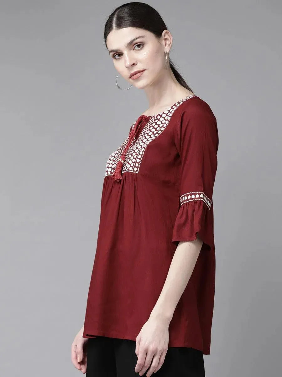 Maroon Embroidered Rayon Kurti
Maroon Embroidered Rayon Kurti
