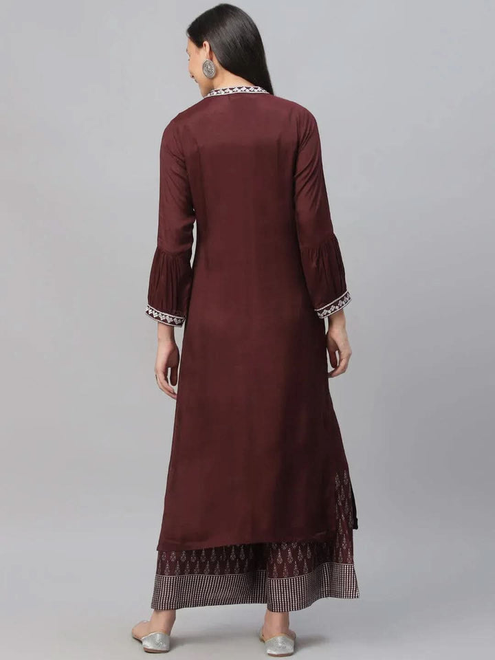 Maroon Embroidered Shantoon Kurta - Libas