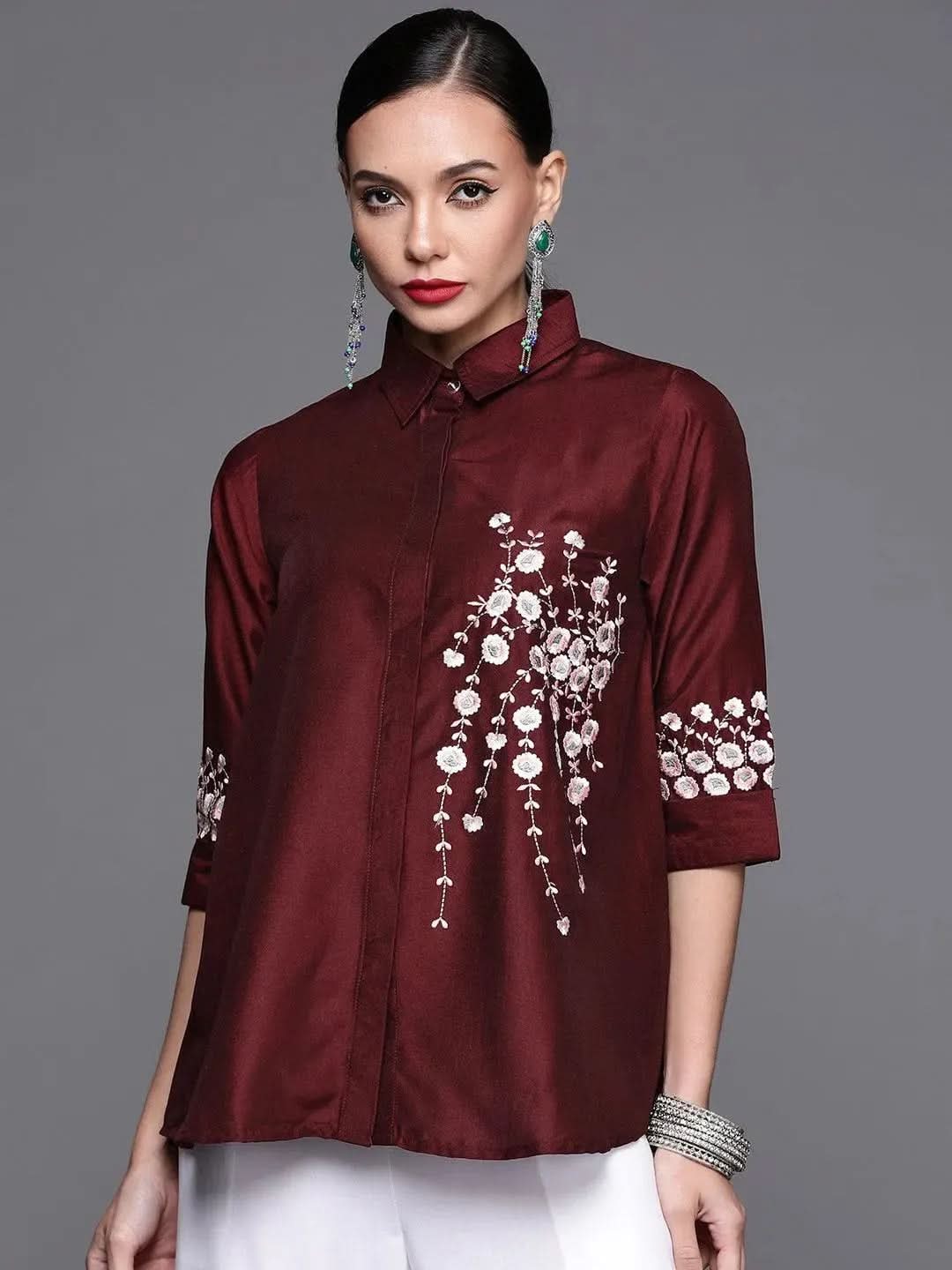 Buy Maroon Embroidered Silk Blend Shirt - 22134O- | Libas Ethnic Wear Online
Buy Maroon Embroidered Silk Blend Shirt - 22134O- | Libas Ethnic Wear Online
