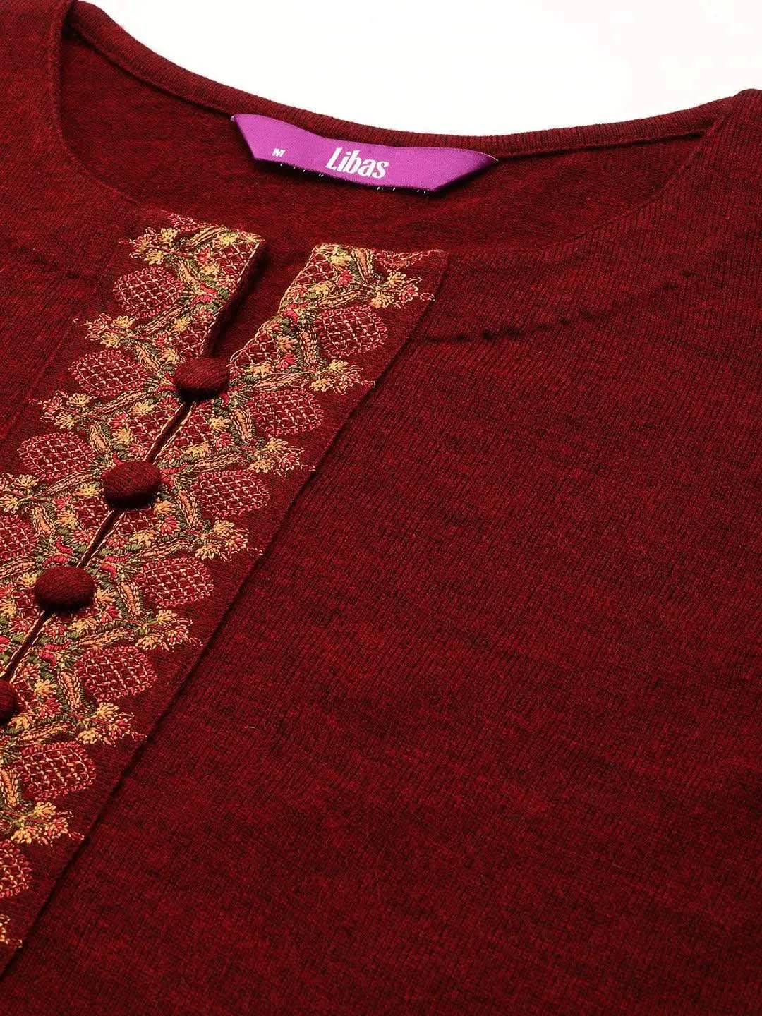 Maroon Embroidered Wool Straight Kurta
Maroon Embroidered Wool Straight Kurta
