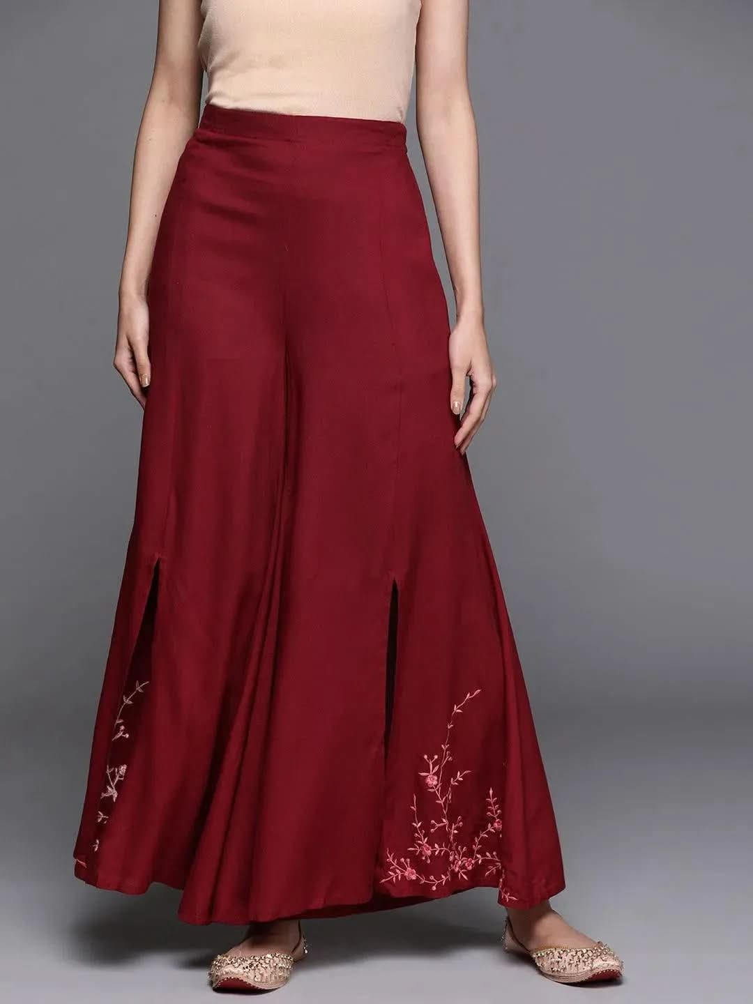 Maroon Hem Design Rayon Palazzos - Libas
